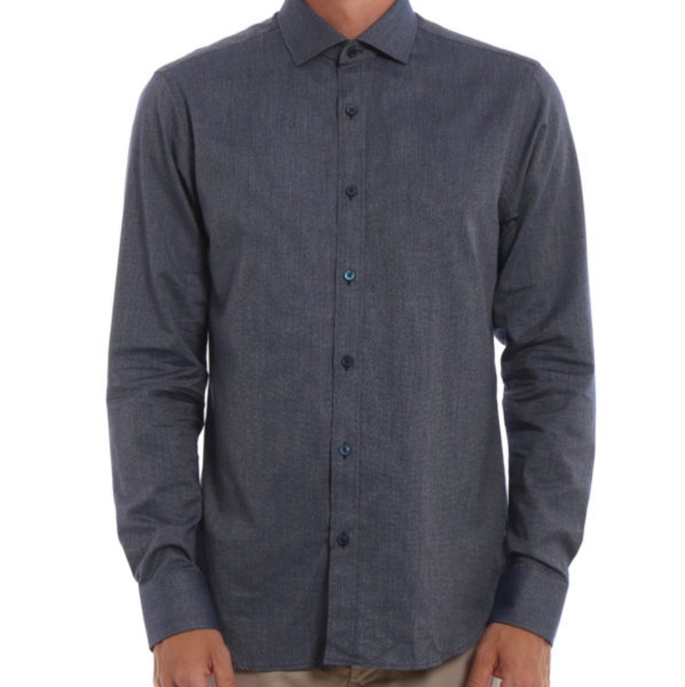 Ermenegildo Zegna Soft Men's blue grey 100% cotton button down shirt size 42/ Lg